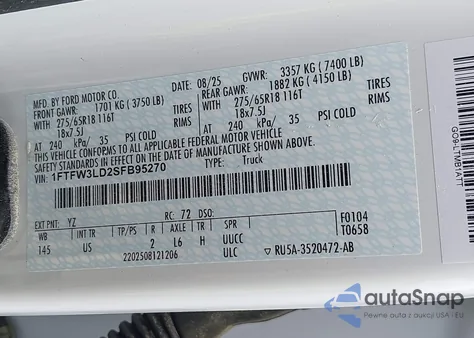 2025 Ford F-150 Xlt from USA, damaged, VIN 1FTFW3LD2SFB95270